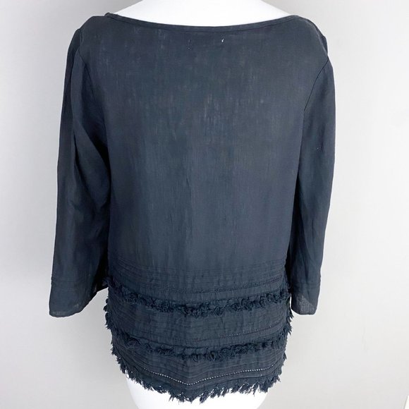 Anthropologie Meadow Rue Black Olathe Fringe Linen Blouse Medium - Picture 3 of 4